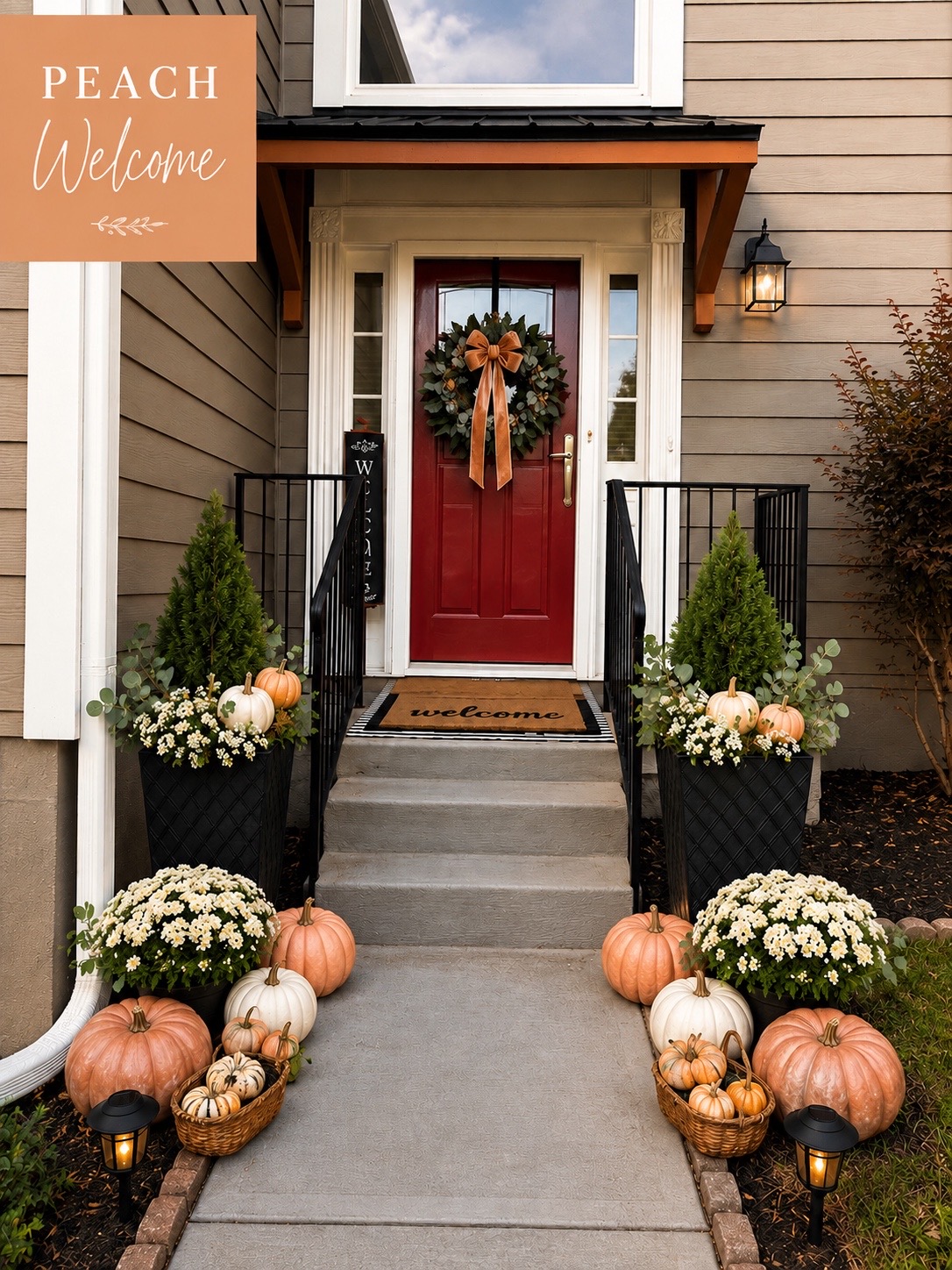 Layered peach and copper fall porch styling
